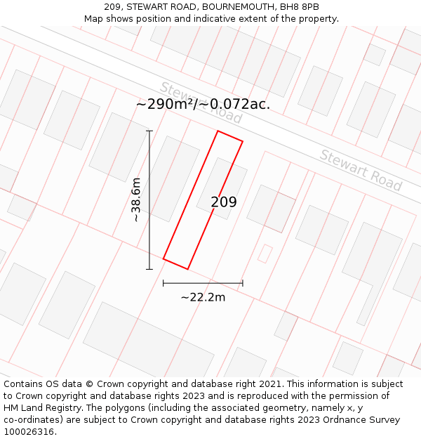 209, STEWART ROAD, BOURNEMOUTH, BH8 8PB: Plot and title map