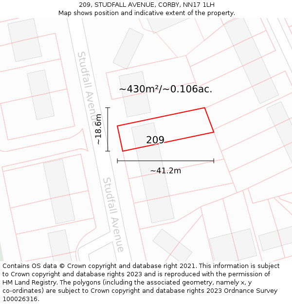 209, STUDFALL AVENUE, CORBY, NN17 1LH: Plot and title map