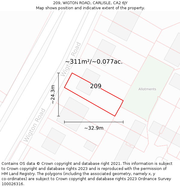 209, WIGTON ROAD, CARLISLE, CA2 6JY: Plot and title map