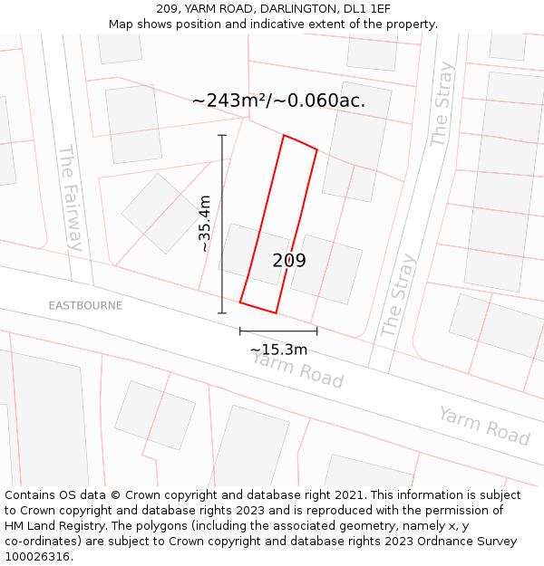 209, YARM ROAD, DARLINGTON, DL1 1EF: Plot and title map