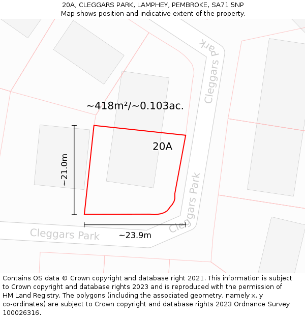 20A, CLEGGARS PARK, LAMPHEY, PEMBROKE, SA71 5NP: Plot and title map