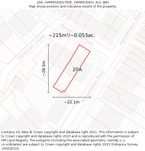 20A, HARPENDEN RISE, HARPENDEN, AL5 3BH: Plot and title map