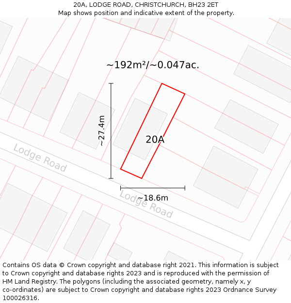 20A, LODGE ROAD, CHRISTCHURCH, BH23 2ET: Plot and title map