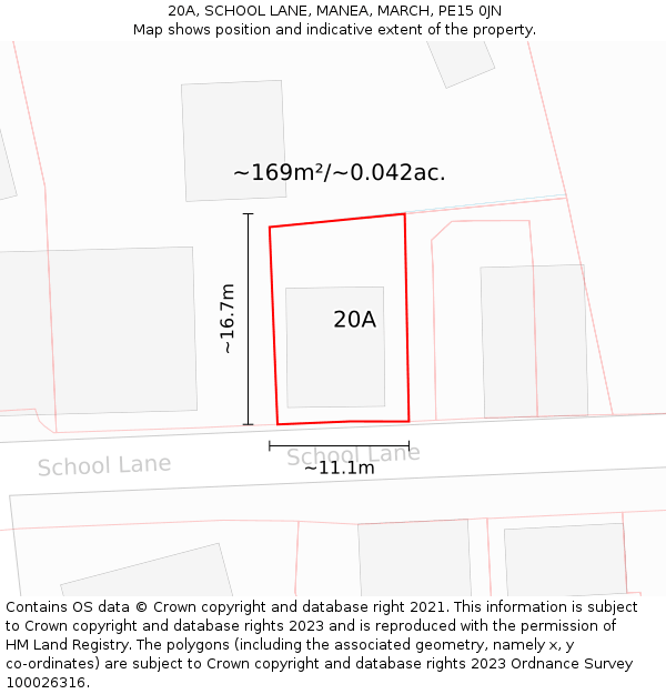 20A, SCHOOL LANE, MANEA, MARCH, PE15 0JN: Plot and title map