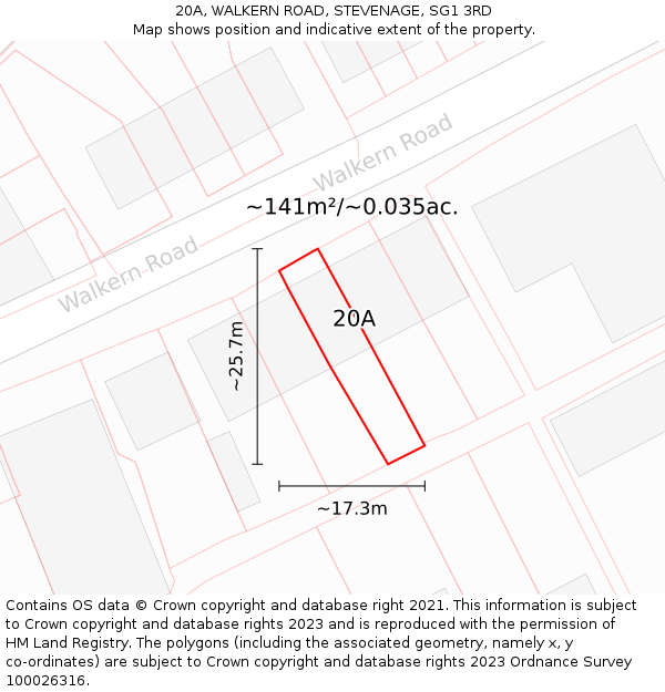 20A, WALKERN ROAD, STEVENAGE, SG1 3RD: Plot and title map