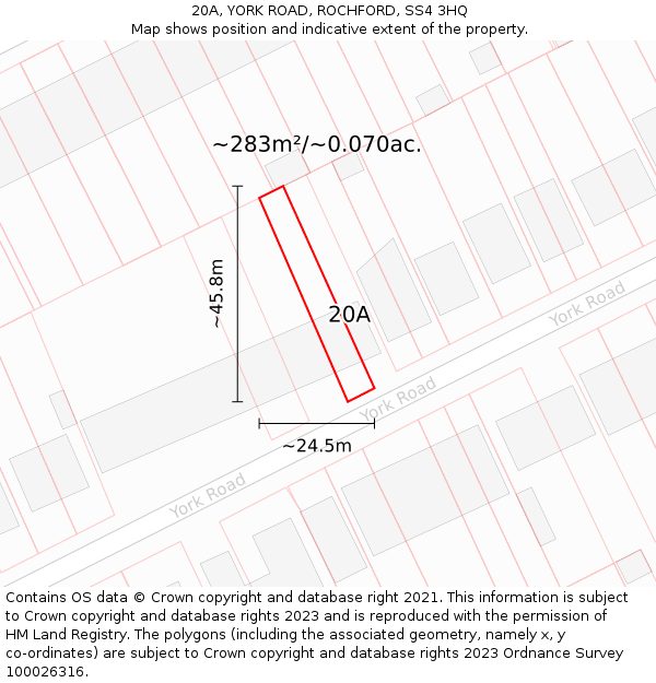 20A, YORK ROAD, ROCHFORD, SS4 3HQ: Plot and title map