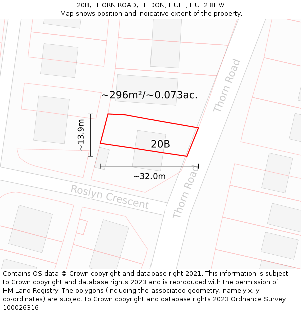 20B, THORN ROAD, HEDON, HULL, HU12 8HW: Plot and title map