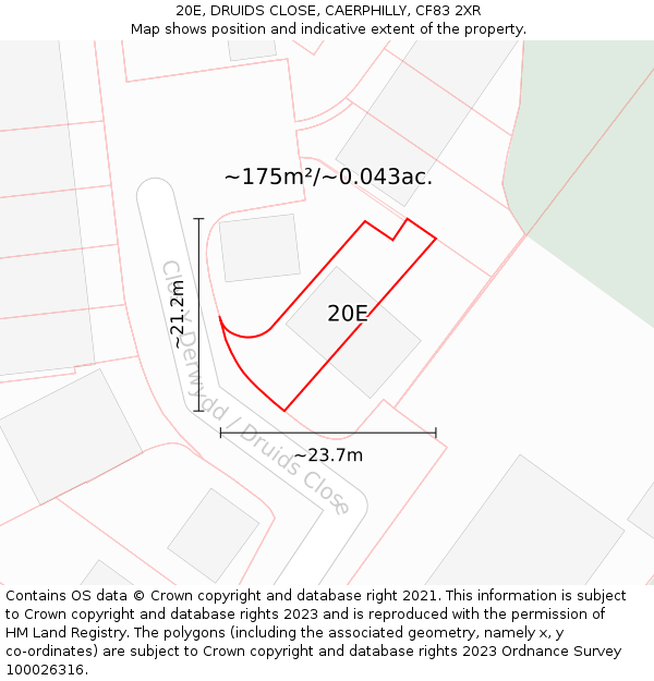 20E, DRUIDS CLOSE, CAERPHILLY, CF83 2XR: Plot and title map