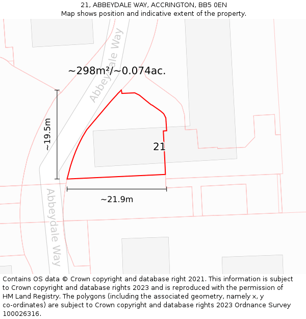 21, ABBEYDALE WAY, ACCRINGTON, BB5 0EN: Plot and title map