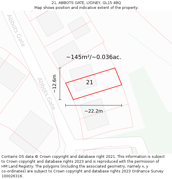 21, ABBOTS GATE, LYDNEY, GL15 4BQ: Plot and title map