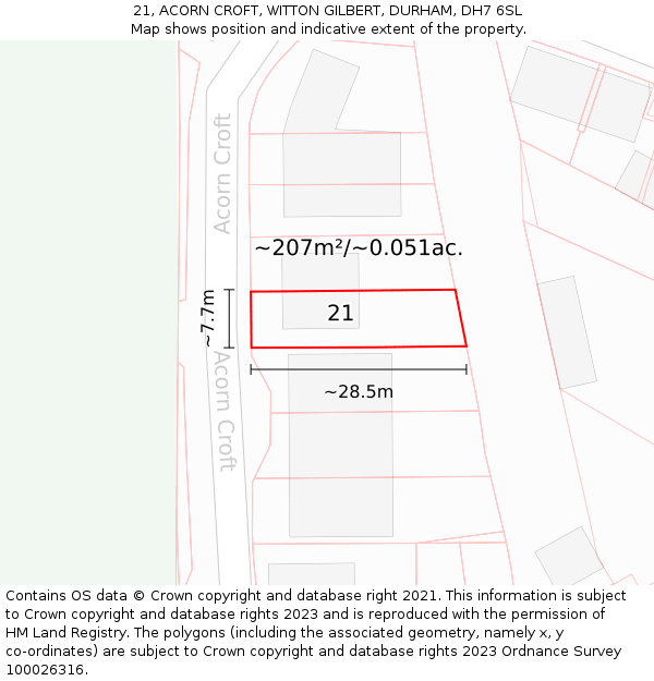 21, ACORN CROFT, WITTON GILBERT, DURHAM, DH7 6SL: Plot and title map