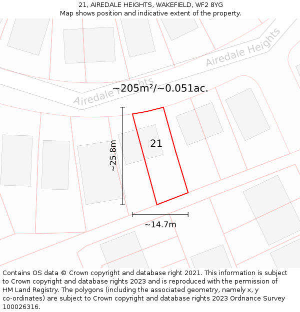 21, AIREDALE HEIGHTS, WAKEFIELD, WF2 8YG: Plot and title map