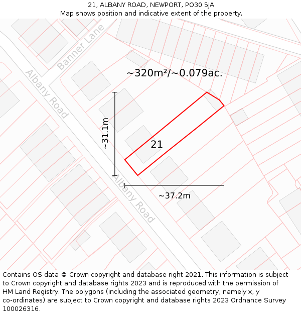 21, ALBANY ROAD, NEWPORT, PO30 5JA: Plot and title map