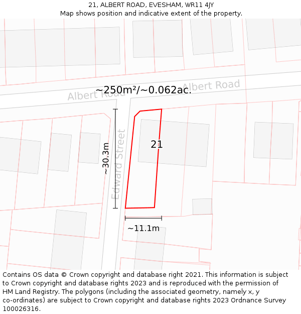 21, ALBERT ROAD, EVESHAM, WR11 4JY: Plot and title map