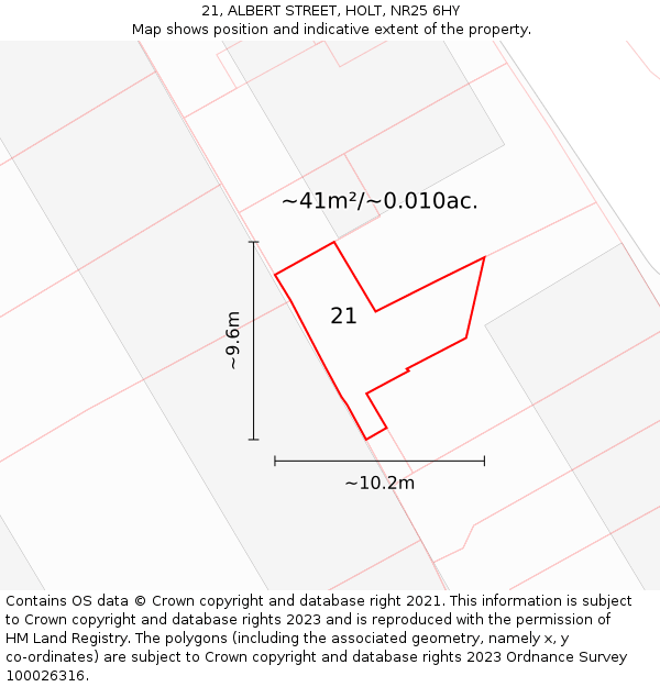 21, ALBERT STREET, HOLT, NR25 6HY: Plot and title map