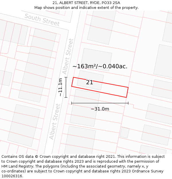 21, ALBERT STREET, RYDE, PO33 2SA: Plot and title map