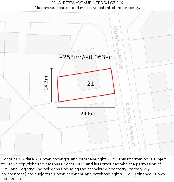 21, ALBERTA AVENUE, LEEDS, LS7 4LX: Plot and title map