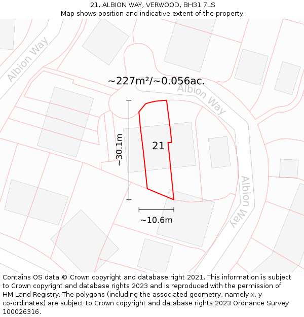 21, ALBION WAY, VERWOOD, BH31 7LS: Plot and title map