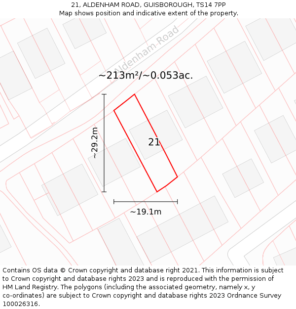 21, ALDENHAM ROAD, GUISBOROUGH, TS14 7PP: Plot and title map