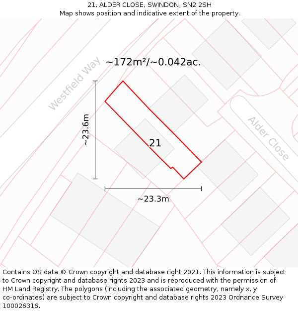 21, ALDER CLOSE, SWINDON, SN2 2SH: Plot and title map