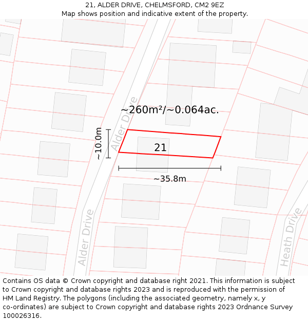 21, ALDER DRIVE, CHELMSFORD, CM2 9EZ: Plot and title map