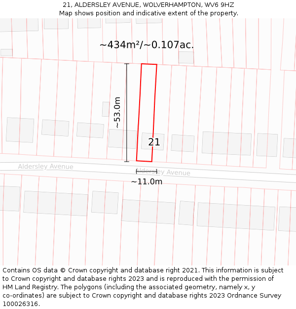 21, ALDERSLEY AVENUE, WOLVERHAMPTON, WV6 9HZ: Plot and title map