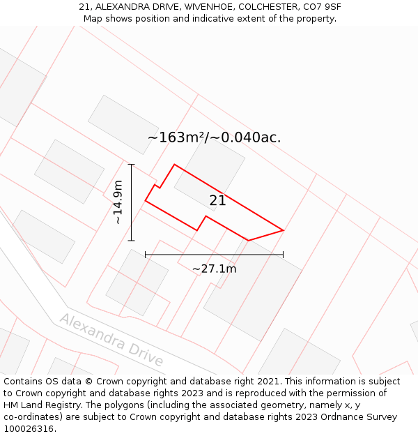 21, ALEXANDRA DRIVE, WIVENHOE, COLCHESTER, CO7 9SF: Plot and title map