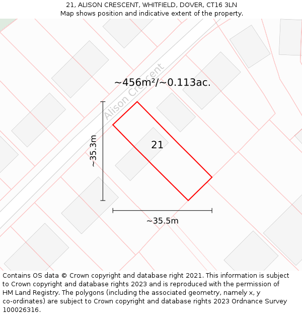 21, ALISON CRESCENT, WHITFIELD, DOVER, CT16 3LN: Plot and title map