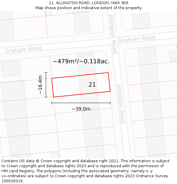 21, ALLINGTON ROAD, LONDON, NW4 3EA: Plot and title map