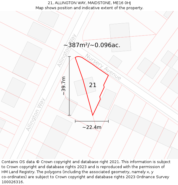 21, ALLINGTON WAY, MAIDSTONE, ME16 0HJ: Plot and title map
