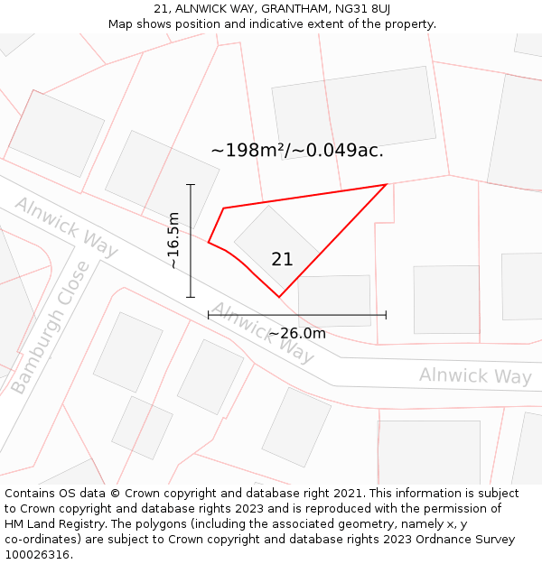 21, ALNWICK WAY, GRANTHAM, NG31 8UJ: Plot and title map