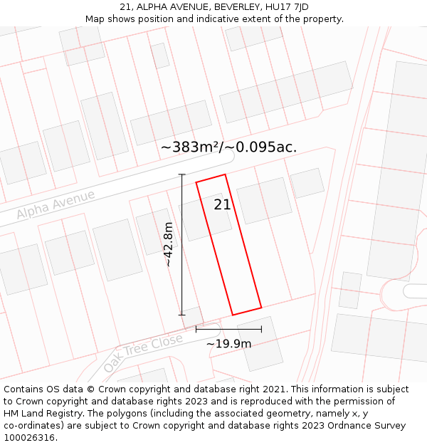 21, ALPHA AVENUE, BEVERLEY, HU17 7JD: Plot and title map