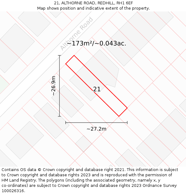 21, ALTHORNE ROAD, REDHILL, RH1 6EF: Plot and title map