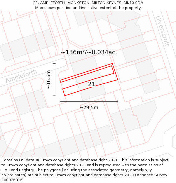 21, AMPLEFORTH, MONKSTON, MILTON KEYNES, MK10 9DA: Plot and title map