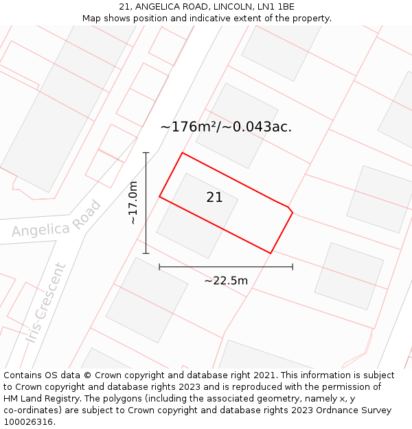 21, ANGELICA ROAD, LINCOLN, LN1 1BE: Plot and title map