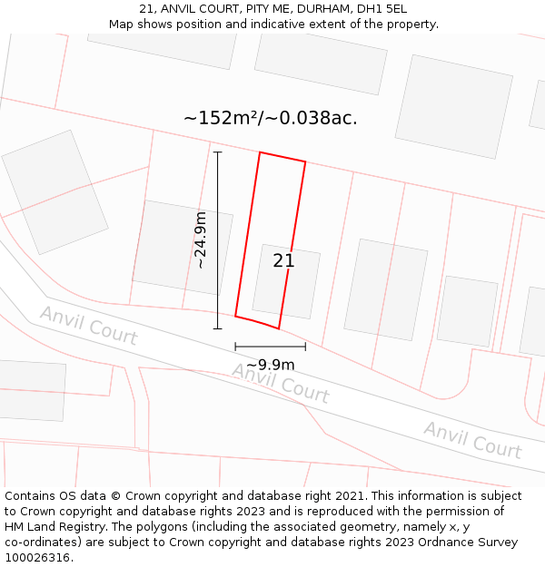 21, ANVIL COURT, PITY ME, DURHAM, DH1 5EL: Plot and title map