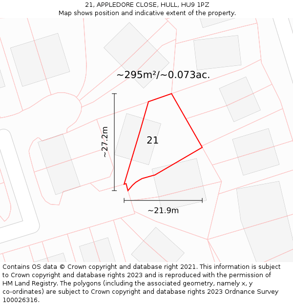 21, APPLEDORE CLOSE, HULL, HU9 1PZ: Plot and title map