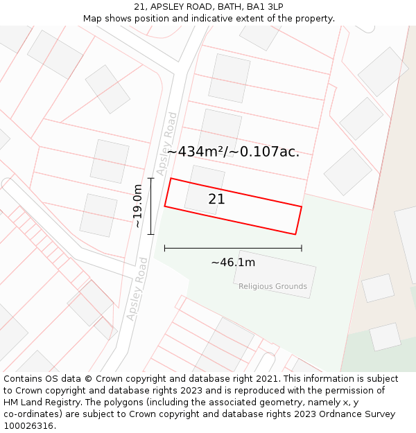 21, APSLEY ROAD, BATH, BA1 3LP: Plot and title map