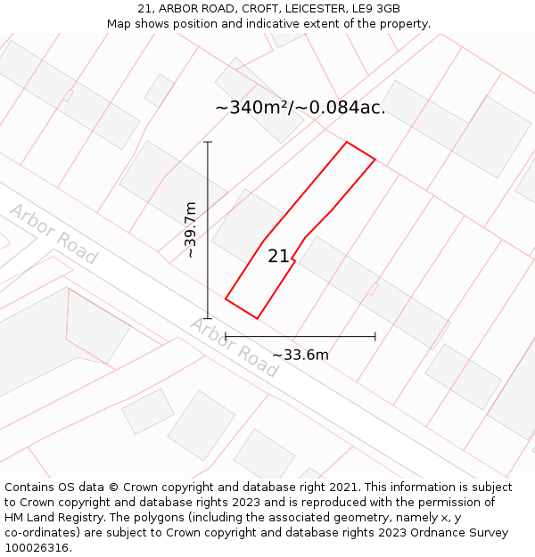 21, ARBOR ROAD, CROFT, LEICESTER, LE9 3GB: Plot and title map
