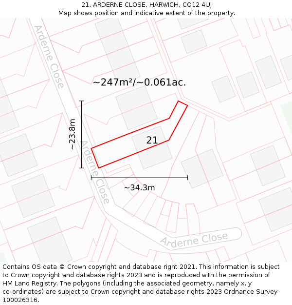 21, ARDERNE CLOSE, HARWICH, CO12 4UJ: Plot and title map