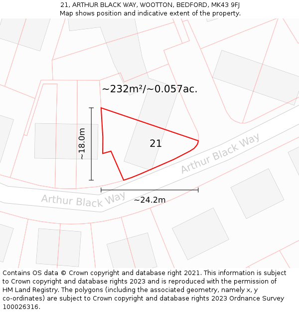 21, ARTHUR BLACK WAY, WOOTTON, BEDFORD, MK43 9FJ: Plot and title map