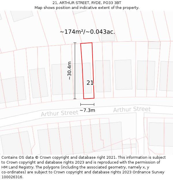 21, ARTHUR STREET, RYDE, PO33 3BT: Plot and title map