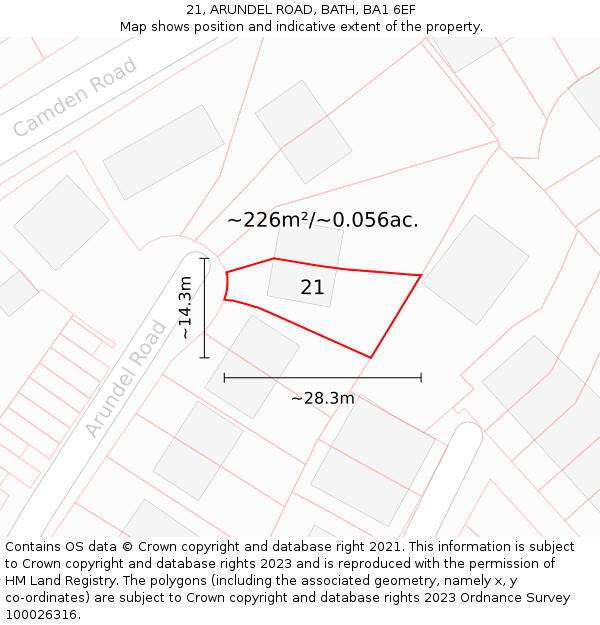 21, ARUNDEL ROAD, BATH, BA1 6EF: Plot and title map