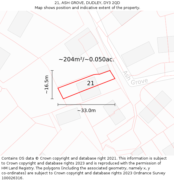 21, ASH GROVE, DUDLEY, DY3 2QD: Plot and title map