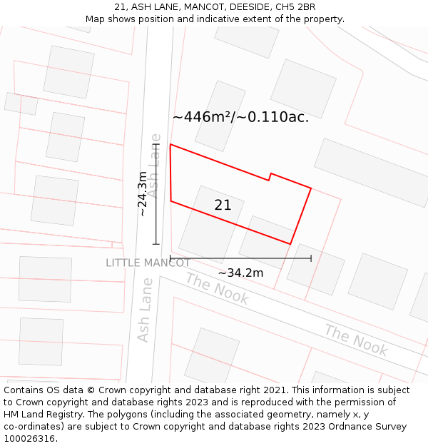 21, ASH LANE, MANCOT, DEESIDE, CH5 2BR: Plot and title map