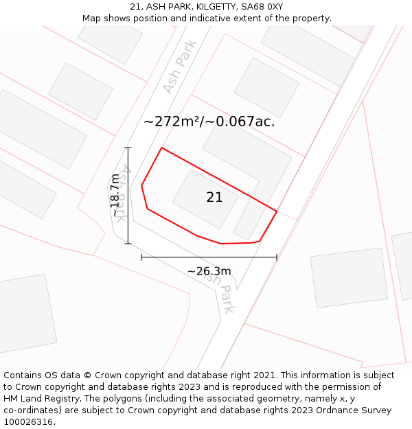 21, ASH PARK, KILGETTY, SA68 0XY: Plot and title map