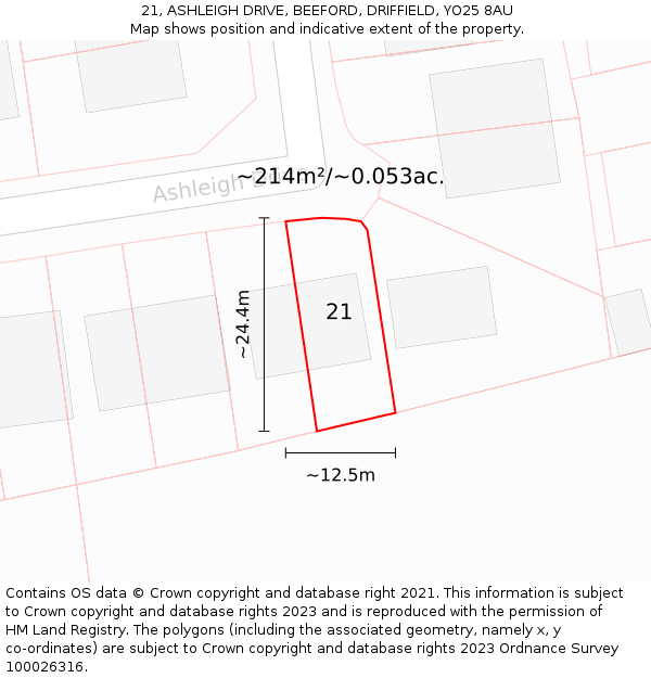 21, ASHLEIGH DRIVE, BEEFORD, DRIFFIELD, YO25 8AU: Plot and title map