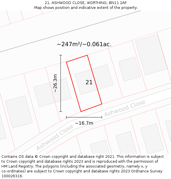 21, ASHWOOD CLOSE, WORTHING, BN11 2AF: Plot and title map