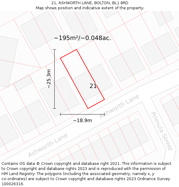 21, ASHWORTH LANE, BOLTON, BL1 8RD: Plot and title map