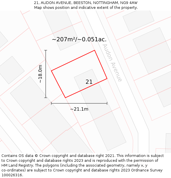 21, AUDON AVENUE, BEESTON, NOTTINGHAM, NG9 4AW: Plot and title map